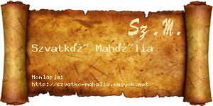 Szvatkó Mahália névjegykártya