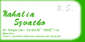 mahalia szvatko business card